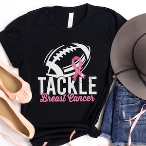 Cancer Awareness Shirt, Cancer Survivor Shirt, Womens Warrior Shirt, Tackle Breast Cancer Football Shirt for Women, Pink Ribbon Shirt