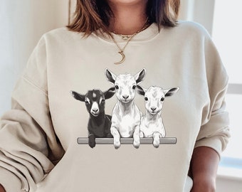 Sudadera de cabras adorables, camiseta divertida de cabrito, camiseta de cabras de granja, camiseta de granjera para niña, conjunto de hermano/a granjero/a, camiseta de cabra para hombre y mujer