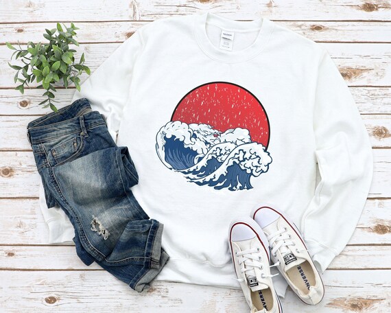 And so It is Ocean Wave Aesthetic Japanese Wave Aesthetic Cute Summer Tee Sunset Waves Tee Tumblr Style White Tee Women s Sweat Shirt Etsy