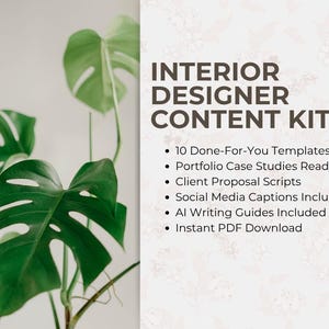Plantillas de propuestas y portafolios para diseñadores de interiores / Kit para clientes de diseño / Guion para paneles de inspiración, textos para redes sociales, biografía del diseñador / PDF