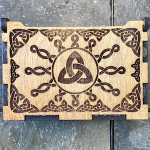 Celtic Altar Box – Small Witchcraft Storage Box with Hinge Lid, Laser Cut Wooden Trinket Holder, Spell Jar & Crystal Box