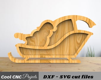 Christmas Sleigh CNC File, Wood Serving Tray (svg, dxf, pdf)