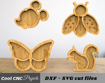 Kids Serving Plate CNC Files, Wood Animal Tray Designs (pdf, svg, dxf)