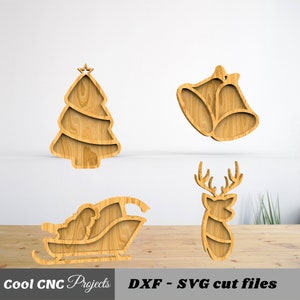 Christmas Tray Bundle CNC Files For Wood 4 Designs (dwg cdr dxf svg eps pdf ai)