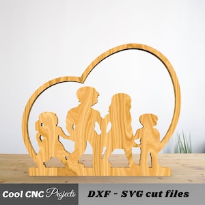 Mom Dad And Kids Happy Family Gift Mother&#39;s Day Father&#39;s Day CNC Files For Wood CNC File CNC Router File (dwg cdr dxf svg eps pdf ai)