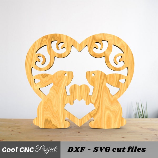 2 Rabbits With A Heart Easter Sign CNC Files For Wood CNC File CNC Router File (dwg cdr dxf svg eps pdf ai)