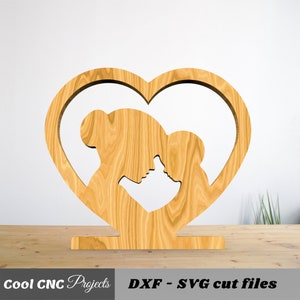 Herz-Mutter und Baby Muttertag CNC-Dateien für Holz CNC-Datei CNC-Fräser-Datei (dwg cdr dxf svg eps pdf ai)
