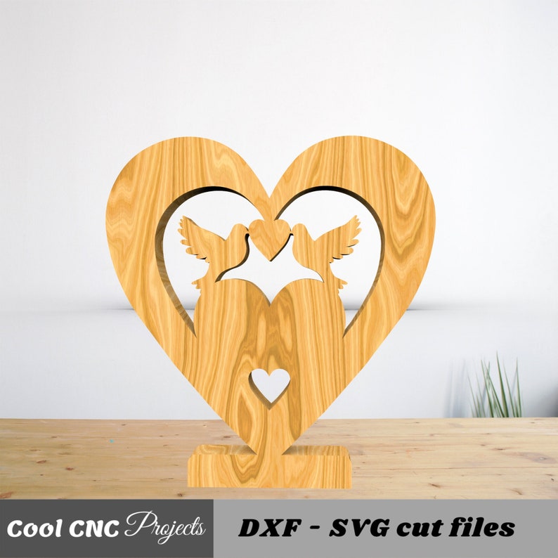 Hearts & Doves Couples Gift For Her And Gift For Him CNC Files For Wood Dxf SVG Eps Dwg Cdr AI pdf image 1