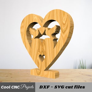 Hearts & Doves Couples Gift For Her And Gift For Him CNC Files For Wood Dxf SVG Eps Dwg Cdr AI pdf image 4