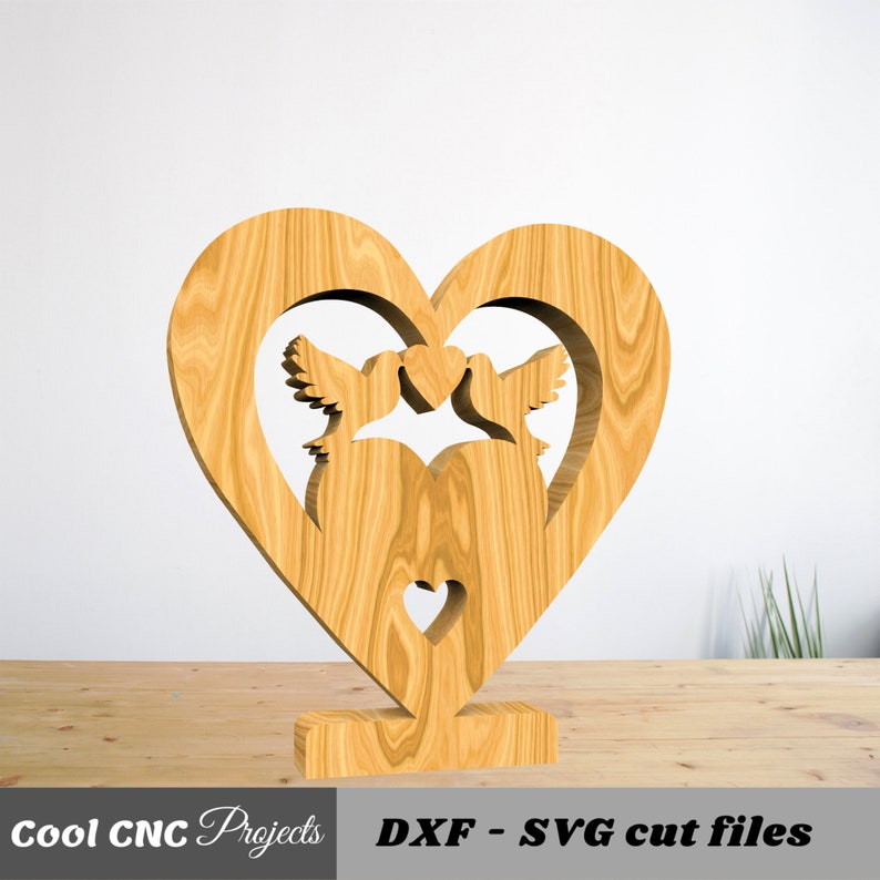 Hearts & Doves Couples Gift For Her And Gift For Him CNC Files For Wood Dxf SVG Eps Dwg Cdr AI pdf image 2