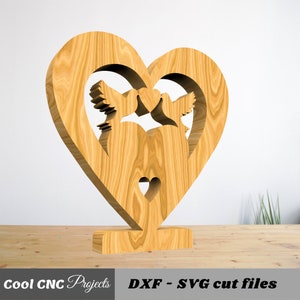 Hearts & Doves Couples Gift For Her And Gift For Him CNC Files For Wood Dxf SVG Eps Dwg Cdr AI pdf image 3