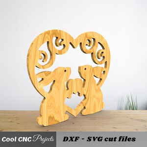 2 Rabbits With A Heart Easter Sign CNC Files for Wood CNC File CNC ...
