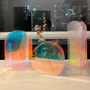 Rainbow Color Acrylic Flower Vases Transparent Geometric Shape Flower Container Multi-Color Living Room Decorative holiday vase