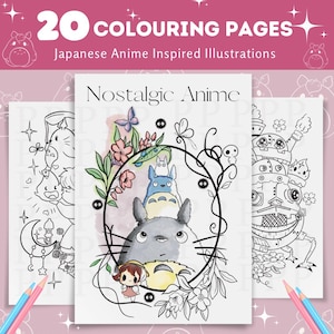 20 Nostalgic Anime colouring page, Bundle, Relaxing & Creative, Printable, Kawaii, Cute, Adult art template, nature ,Digital Art,