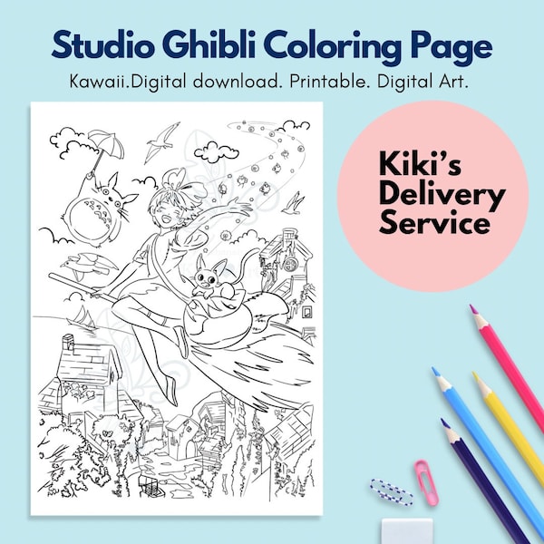 Studio Ghibli Printable Coloring Sheet, Kiki's Delivery Service, Kids  & adult coloring activity, Anime Fan line art, Digital download