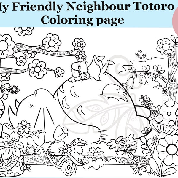 Studio Ghibli coloring page /Totoro /Instant Download/Digital Drawing apps/Floral Theme/Activity for kids and adult/JPEG & PNG/Procreate