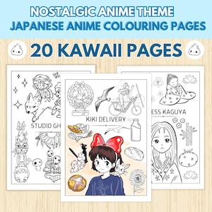 20 Nostalgicznych Anime Kolorowanka, Do Wydrukowania, Kolorowanka Japońska Fantazja, Kawaii, Słodkie kolorowanki Dla Dzieci i Dorosłych, Sztuka Cyfrowa, Grafika Liniowa