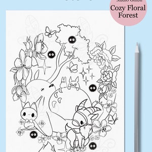 Coloring page | Relaxing & Creative  | Studio Ghibli Totoro | Printable | Floral Drawing | Kids | Adult women | Digital Art App PDF|JPG|PNG