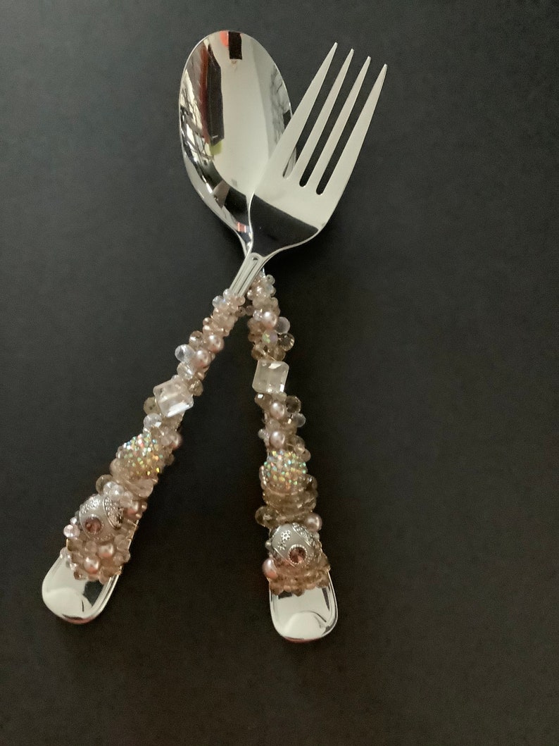 Beaded Salad Servers Serving Utensils Beaded Fork Beaded Etsy