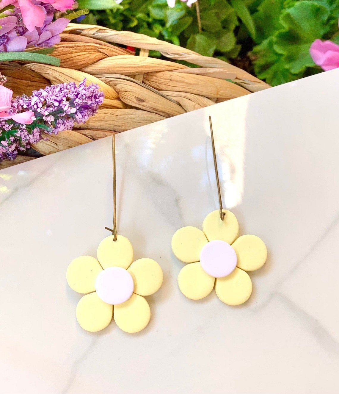 Daisy Clay Statement Earrings Dangle Earrings Floral Etsy