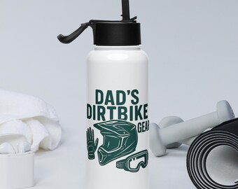 Dad’s Dirtbike Gear Water Bottle – 32 oz Stainless Steel MX Bottle with Straw Lid | Motocross Gift for Biker Dads | Off-Road Hydration Jug