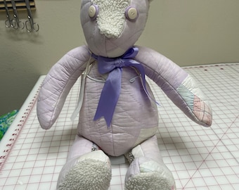 Quilted Teddy Bear: Upcycled Vintage Patchwork Quilt, Sherpa Trim