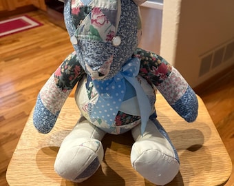 18" Hand Stitched Stuffed Quilted Bear Crafted from a Vintage Quilt