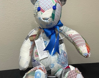 Upcycled Quilt Teddy Bear: 22" Vintage Patchwork Stuffed Bear