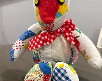 Stuffed Quilted Bear from Vintage Quilt Handmade 18"