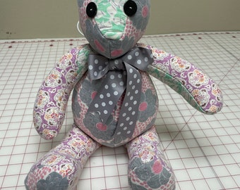 Hand stitched  18" Quilted Stuffed Bear crafted from a Vintage Quilt