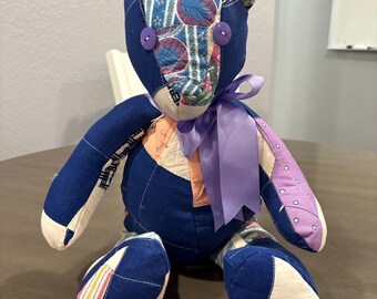 Hand Stitched 18" Quilted Bear crafted from Thrifted Quilt