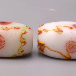 Antique/Vintage Chinese trade bead --- a pair of early 1900&#39;s Chinese Boshan Millefiori and its replica