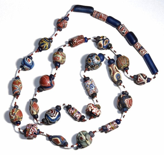 Ancient Islamic beads　necklace Ancient Islamic Period Rare Green Evil Eye Glass Beads