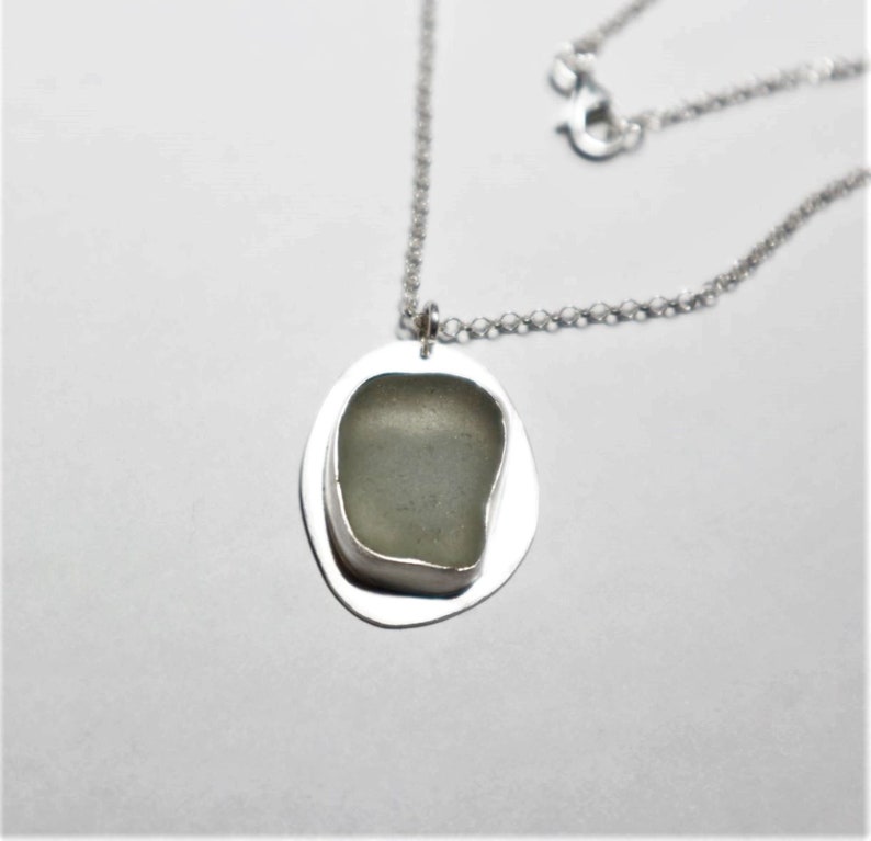 Seafoam necklace Seaglass pendant Gift for her 925 Sterling Silver pendant Beach Stone necklace Seaglass necklace Women Jewelry