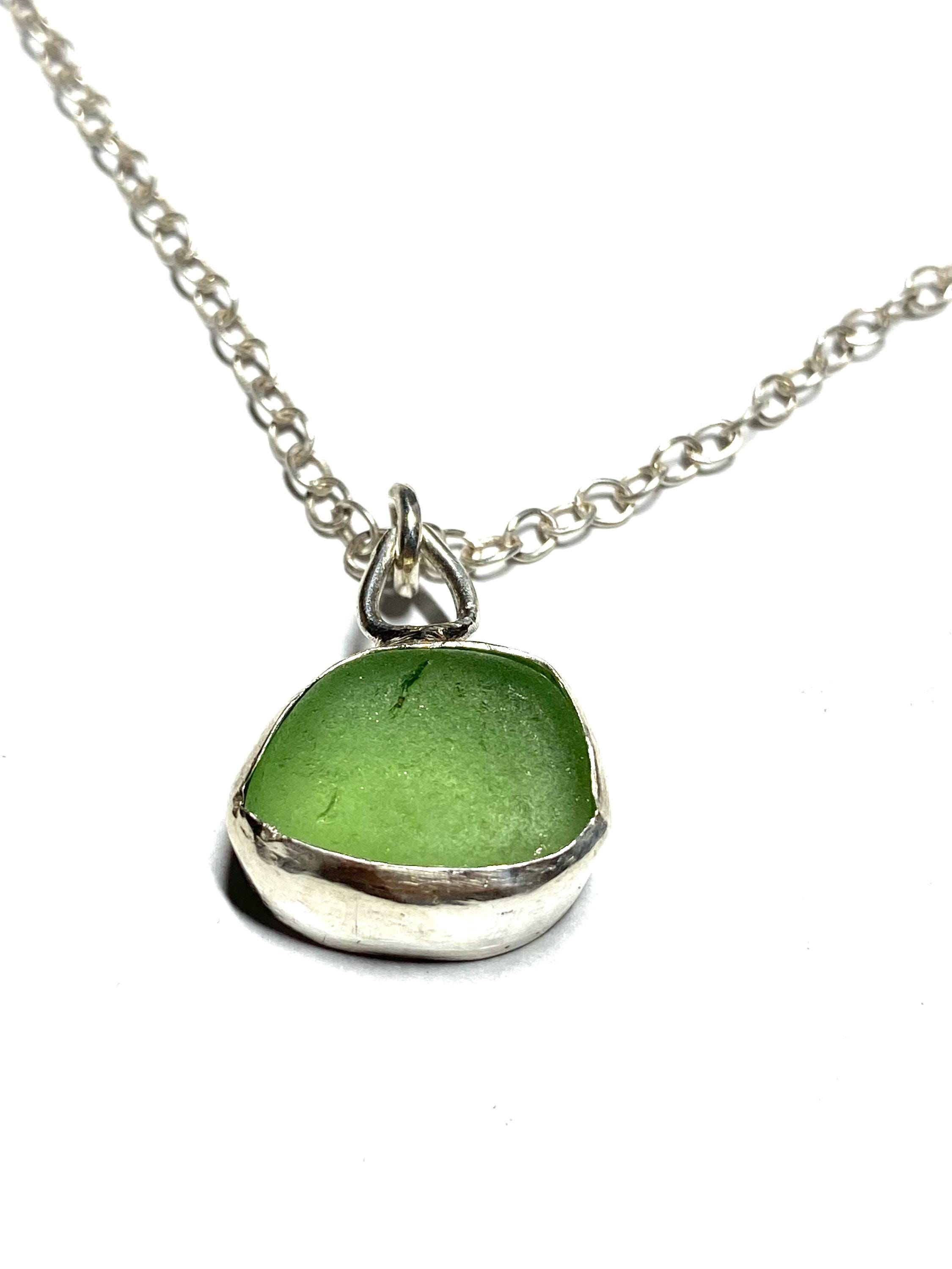 Seaglass pendant, 925 Sterling Silver pendant,Teal green stone necklace,Seaglass necklace,Gift for her,Saint Patricks Day