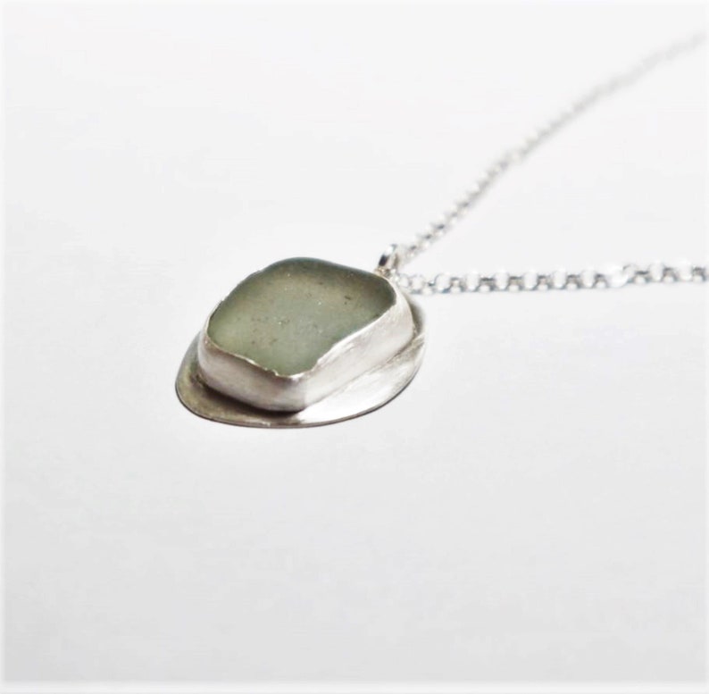 Seafoam necklace Seaglass pendant Gift for her 925 Sterling Silver pendant Beach Stone necklace Seaglass necklace Women Jewelry