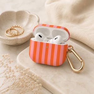 Pink Orange Striped AirPods Case, Retro AirPod Pro Case, Colorful Aesthetic Earbud Cover, Cute Protective Case