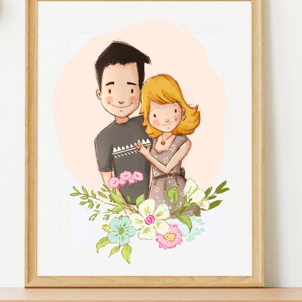 Custom couple portrait, Custom family portrait, Custom cartoon portrait, Personalized family portrait, Cartoon portrait from photo.