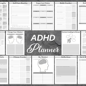 ADHD Planner - Printable Adult ADHD Journal, Organizer, Digital ADHD Planner for Planning, Productivity, Selfcare Routine, Growth & Mindset