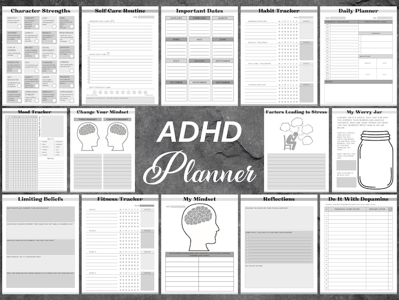 ADHD Planner Printable Adult ADHD Journal, Organizer, Digital ADHD