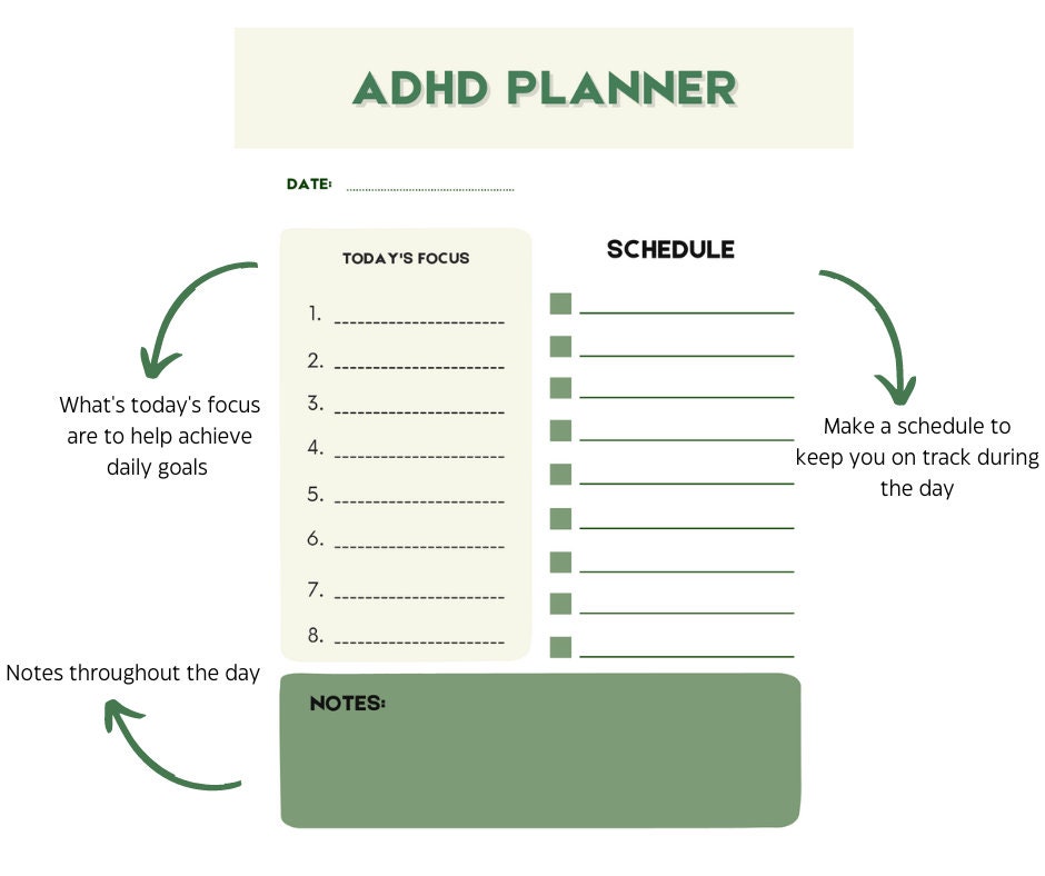 ADHD Planner Printable Adult ADHD Journal, Organizer, Digital ADHD