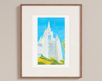 San Diego California LDS Temple Painting, Handmade Wall Art Print