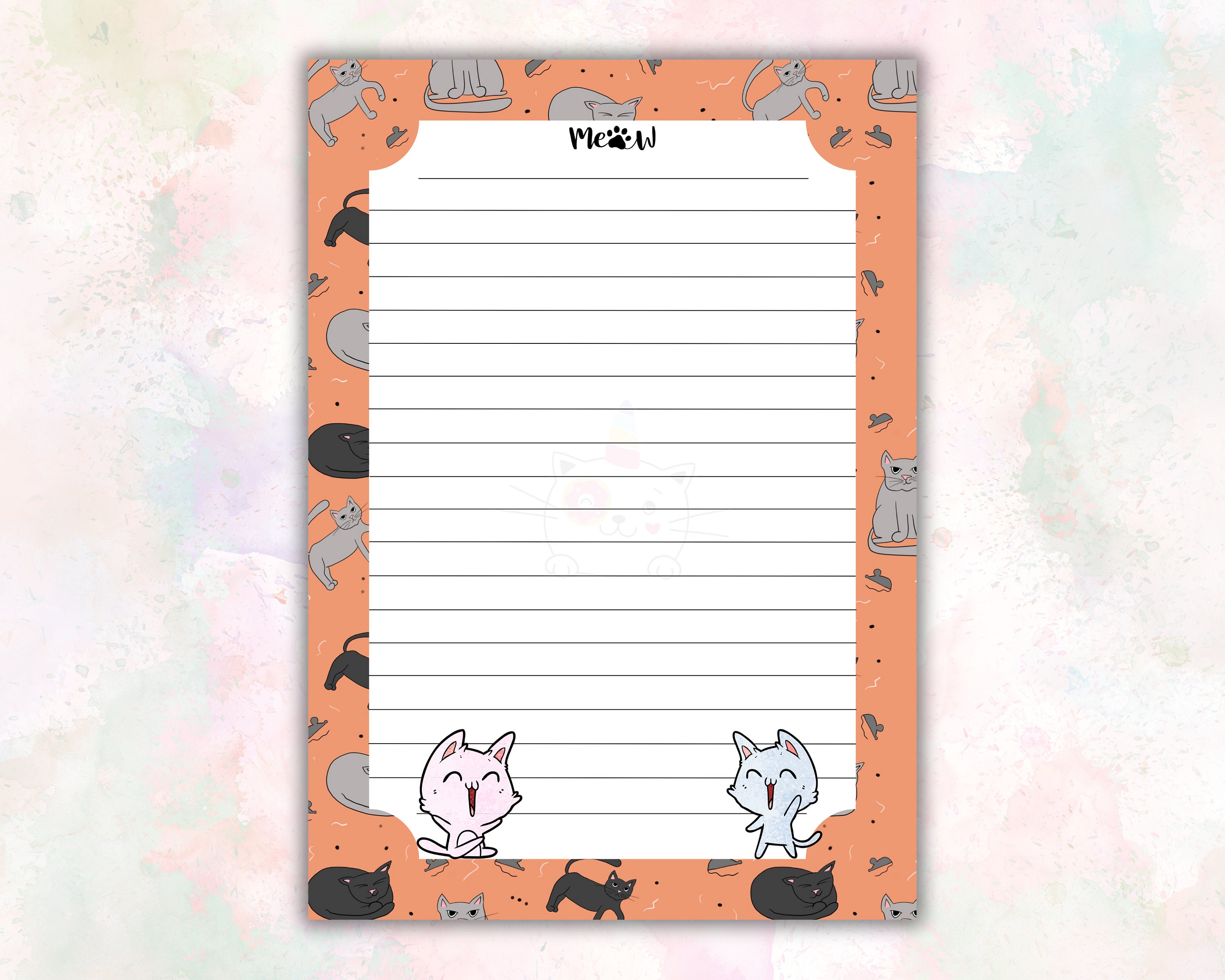 Cat Lover Lined Paper, Cute Cat Printable Stationery, Lined Paper Cat ...