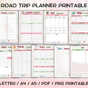 Printable Road Trip Planner, Travel Planner Template, Packing checklist, Trip itinerary, Travel Vacation Planner, Trip Planner, Packing List