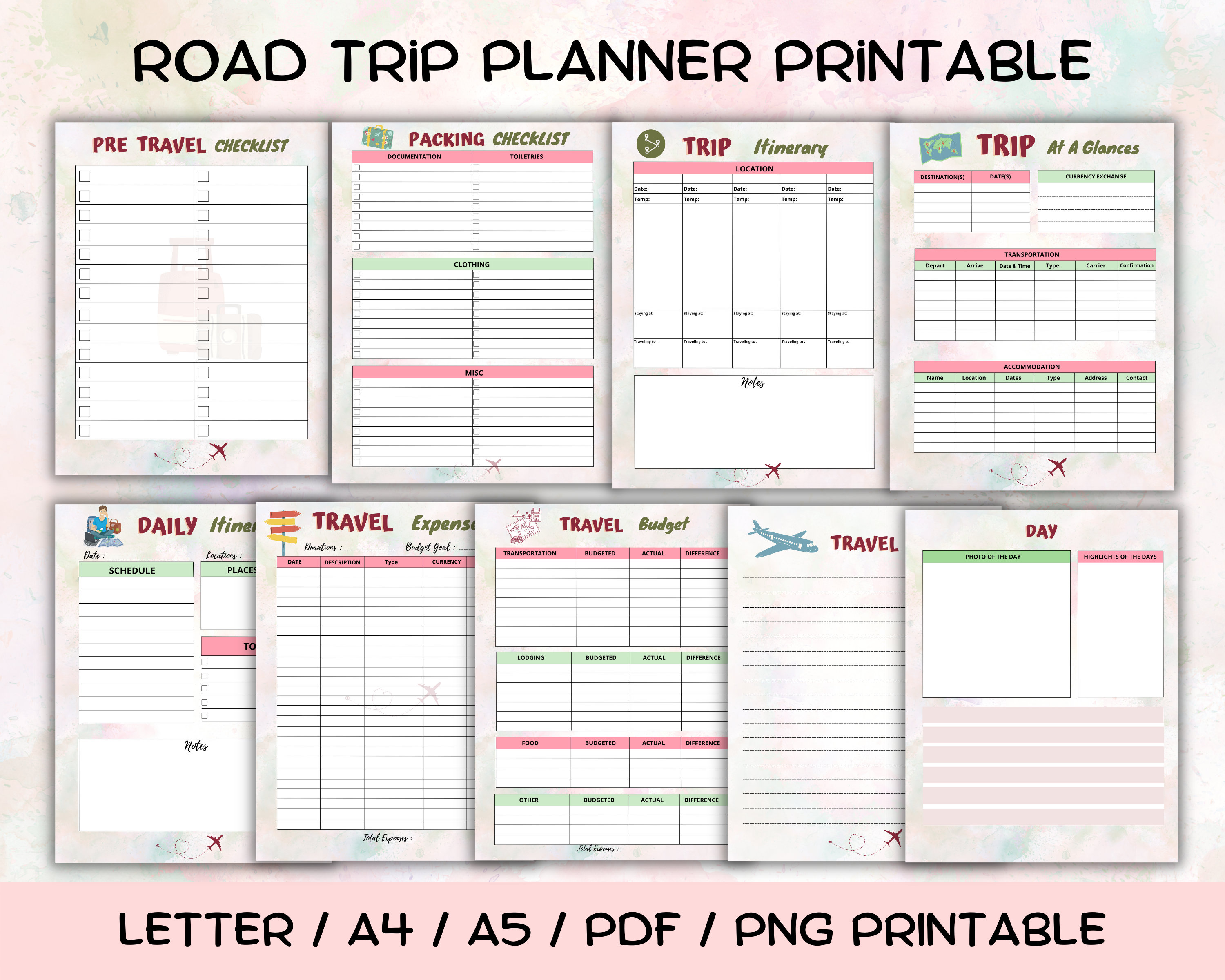 Printable Road Trip Planner, Travel Planner Template, Packing Checklist ...