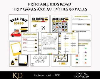 Druckbare Mega Kids Road Trip Spiele und Aktivitäten | Familie Reise druckbar | Road Trip-Planer | Kinder Reise Spiele PDF | Bingo & Autospiele