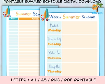 Summer Schedule, Printable Daily To Do List, weekly summer schedule