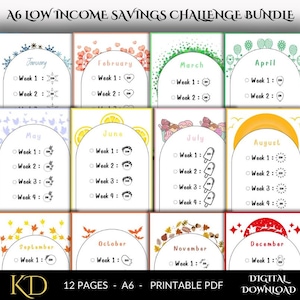 A6 Low Income Savings challenge Bundle,  Monthly Savings Challenge Bundle, Mini Savings Challenge, Monthly savings Printable, money savings