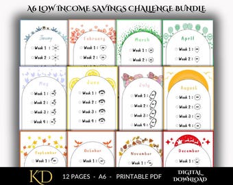A6 Low Income Savings challenge Bundle,  Monthly Savings Challenge Bundle, Mini Savings Challenge, Monthly savings Printable, money savings