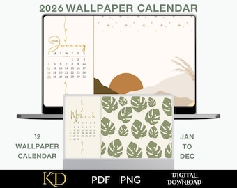 November 2026 Calendar Desktop Wallpaper Organizer 3 2026 Calendar Boho Desktop Wallpaper Organizer, Minimal desktop background, 2026 Desktop Calendar organizer, Calendar Wallpaper For Mac-Wind